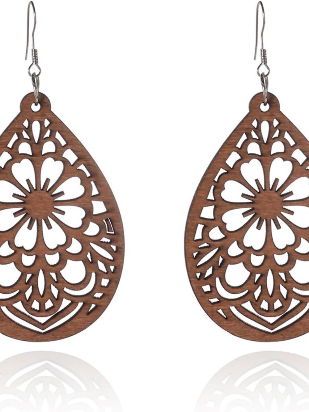 Boho Earrings for Women Vintage Wooden Teardrop Drop Dangle Earrings Lightweight